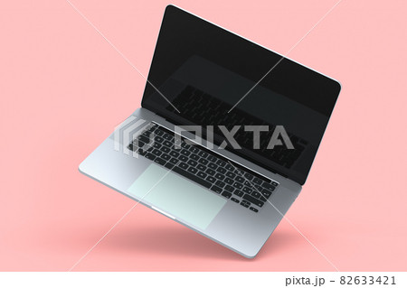 Realistic aluminum laptop with empty white screen isolated on pink background. 82633421