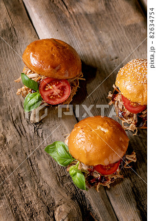 Set of homemade mini burgers with stew beef Set of homemade mini burgers with stew beef 82634754