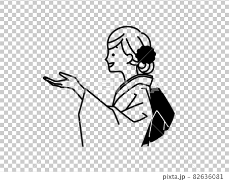 紹介や案内をしている着物姿の女性-黒 82636081