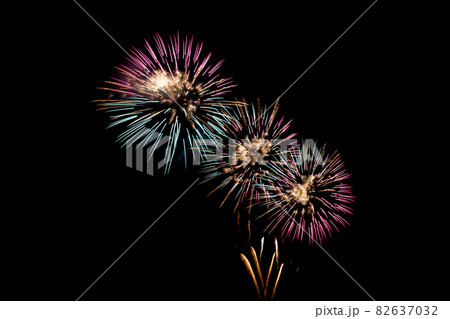 Many flashing colorful fireworks in event amazing with black background celebrate New Year. 82637032