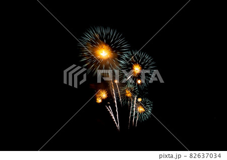 Many flashing colorful fireworks in event amazing with black background celebrate New Year. 82637034