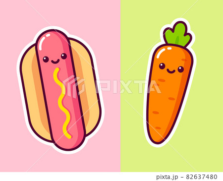 Cartoon hot dog and carrot Cartoon hot dog and carrot 82637480