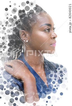 A portrait of a woman combined with translucent circles in a double exposure technique. A portrait of a woman combined with translucent circles in a double exposure technique. 82640021