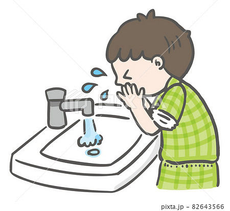 子どもの生活習慣 洗顔 男の子のイラスト素材