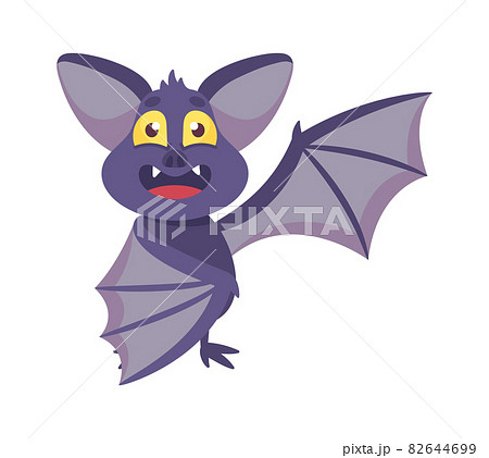 Cute Bat with Funny Face and Membranous Wings Isolated on White Background. Halloween Cartoon Happy Animal Character 82644699