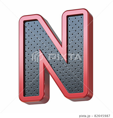 Red shinny metal and black leather font Letter N 3D 82645987