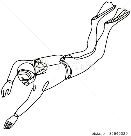 Scuba Diver Diving Down Continuous Line Drawing 82646029