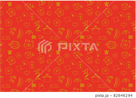 2022年 寅年の縁起物のパターン柄 赤 82646294