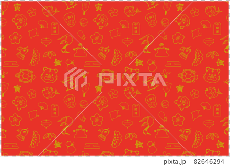 2022年 寅年の縁起物のパターン柄 赤 82646294