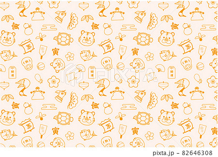 2022年 寅年の縁起物のパターン柄 クリーム色 82646308