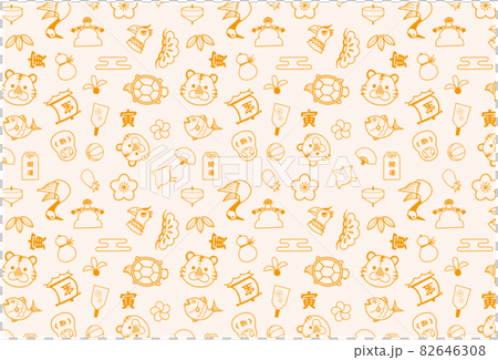 2022年 寅年の縁起物のパターン柄 クリーム色 82646308