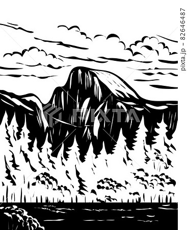 Half Dome at Eastern End of Yosemite Valley in Yosemite National Park USA WPA Black and White Art Half Dome at Eastern End of Yosemite Valley in Yosemite National Park USA WPA Black and White Art 82646487