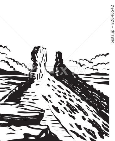 Chimney Rock National Monument in San Juan National Forest in Colorado USA Grayscale Black and White 82646542