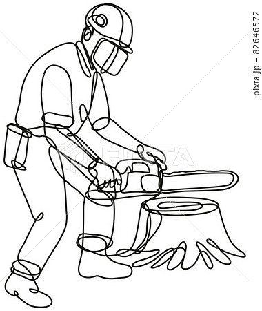 Arborist or Tree Surgeon with Chainsaw Continuous Line Drawing Arborist or Tree Surgeon with Chainsaw Continuous Line Drawing 82646572