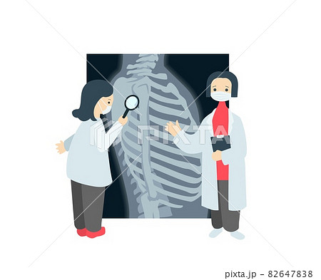 Doctors examining Xray of person. Scientists in coats examining structure of bones 82647838