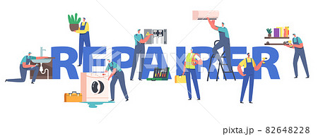 Repairer Concept. Repair Service, Electrician, Plumber Call Master Work. Handyman Master Male Characters in Uniform Work Repairer Concept. Repair Service, Electrician, Plumber Call Master Work. Handyman Master Male Characters in Uniform Work 82648228