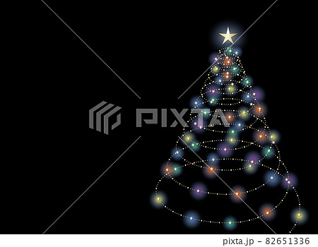 クリスマスツリーにカラフルなイルミネーションが点灯している背景のイラスト素材