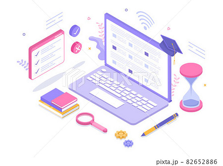 Online Testing Background Vector Illustration With Checklist, Taking Exam, Choosing Answer, Form, E-learning and Education Concept 82652886