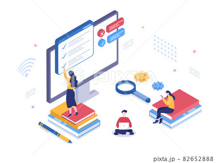 Online Testing Background Vector Illustration With Checklist, Taking Exam, Choosing Answer, Form, E-learning and Education Concept 82652888