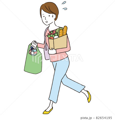 手書き線画カラーイラスト 保護者 会社帰りに買い物のイラスト素材