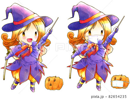 ハロウィン魔女とマスクをした魔女のイラスト素材