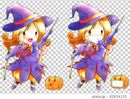 ハロウィン魔女とマスクをした魔女のイラスト素材