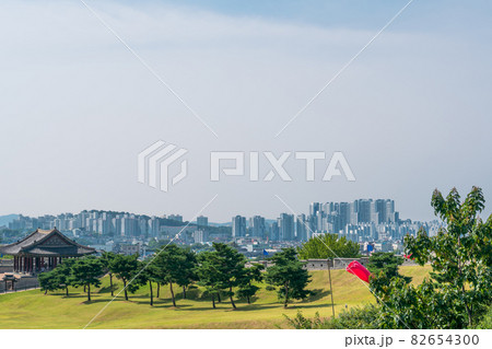 Hwaseong Fortress and city view in Suwon, korea 82654300
