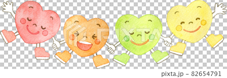 手をつなぐ笑顔のハートのキャラクターの水彩イラスト 手をつなぐ笑顔のハートのキャラクターの水彩イラスト 82654791