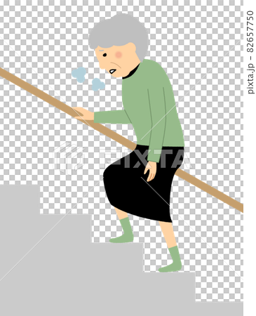 Senior woman short of breath up the stairs Senior woman short of breath up the stairs 82657750