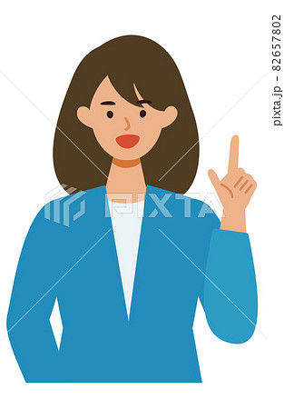 スーツの女性の上半身イラスト 指差しのイラスト素材