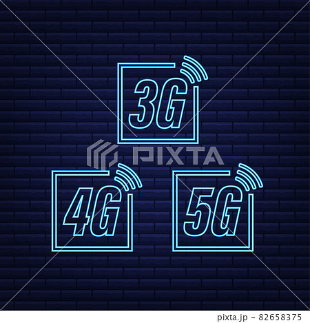 5G, 4G, 3G neon symbol set isolated on background, mobile communication technology and smartphone network. Vector stock illustration. 82658375