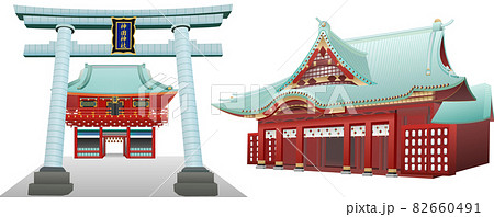 神田明神 鳥居 楼門 本殿 のイラスト素材