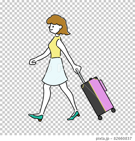 Women pulling a carry case plain clothes 82660837