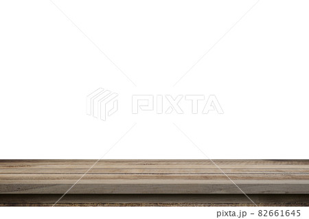 Empty wood table on isolate white background and display montage with copy space for product. 82661645