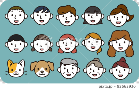 顔絵 人の顔 カラーイラストセットのイラスト素材 [82662930] - PIXTA