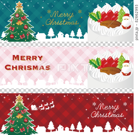 Banner Christmas cake tree Santa Claus cityscape frame background cute illustration set 82662993