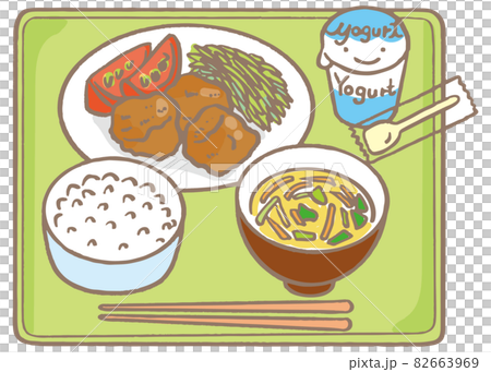給食 学食 食堂 唐揚げ 竜田揚げのイラスト素材