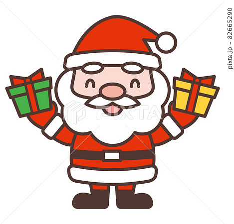 プレゼントを持って笑うかわいいサンタクロースのキャラクター 82665290