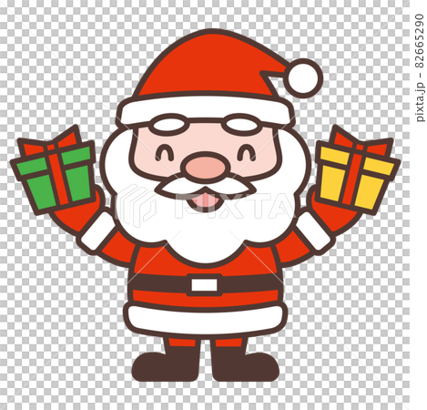 プレゼントを持って笑うかわいいサンタクロースのキャラクター 82665290