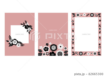 白黒の手描き花とピンクのフレームセット 白黒の手描き花とピンクのフレームセット 82665300