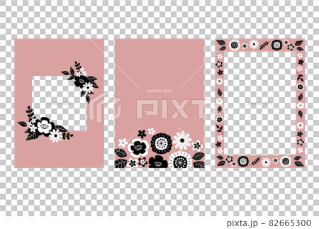 白黒の手描き花とピンクのフレームセット 白黒の手描き花とピンクのフレームセット 82665300