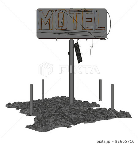Destroyed signboard of a motel isolated on white background. 3D. Vector illustration Destroyed signboard of a motel isolated on white background. 3D. Vector illustration 82665716
