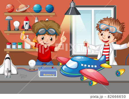 Scene with children repairing plane together 82666650