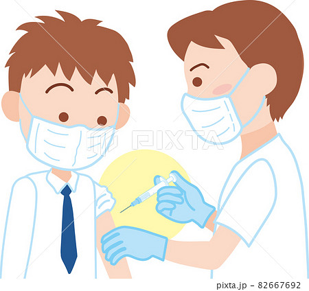 医師に左腕に注射を打ってもらうマスクをした男子学生 医師に左腕に注射を打ってもらうマスクをした男子学生 82667692