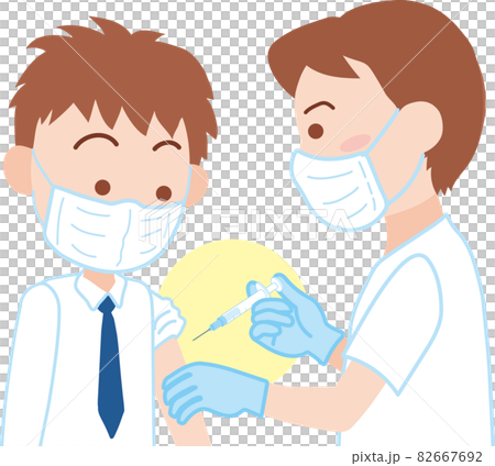 医師に左腕に注射を打ってもらうマスクをした男子学生 医師に左腕に注射を打ってもらうマスクをした男子学生 82667692