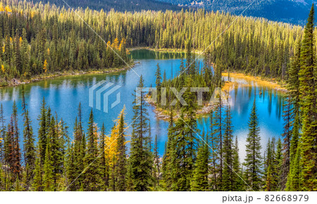 Scenic View of Glacier Lake in Canadian Rocky Mountains Scenic View of Glacier Lake in Canadian Rocky Mountains 82668979