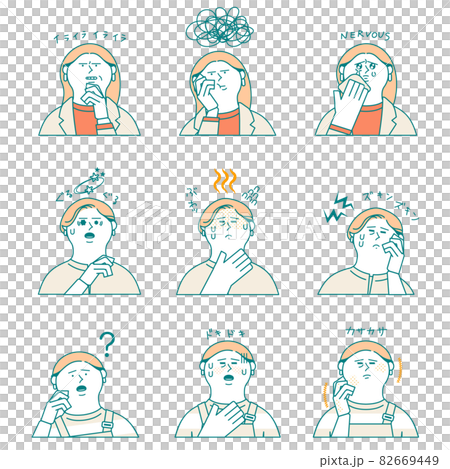 Female facial expression illustration set_Symptoms due to menopause, etc. 82669449