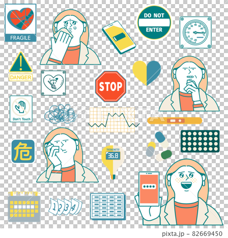 Female facial expression illustration set_Physiological symptoms, etc. 82669450