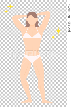 頭の後ろで手を組んでポージングするボディビルダーの女性のイラスト素材