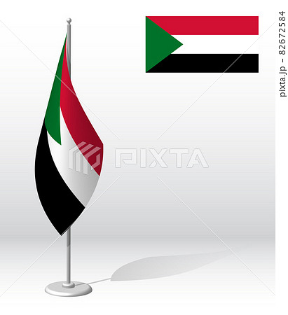 SUDAN flag on flagpole for registration of solemn event, meeting foreign guests. National independence day of SUDAN. Realistic 3D vector on white